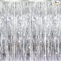 GOER 3.2 ft x 8.2 ft Metallic Tinsel Foil Fringe Curtains Party Photo Backdrop Party Streamers for Birthday,Graduation,New Year Eve Decorations Wedding Decor (4 Packs,Silver)