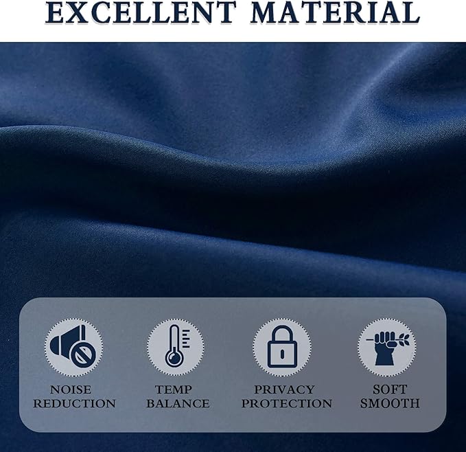 DONREN 72 Inch Navy Blue Blackout Curtains for Craft Room - Thermal Insulated Room Darkening Rod Pocket Curtains,Set of 2 Panels