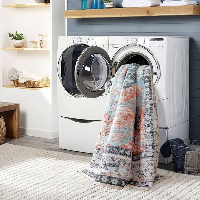 Runner Rug 2'x7' Vintage Washable Non-Slip Runners for Hallways Kitchen Entryway Laundry Room Floral Carpet Hallway Runner Orange