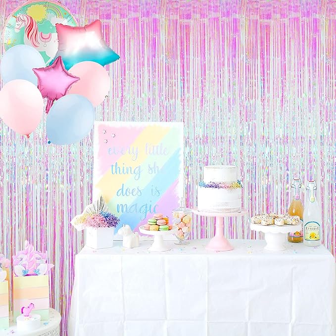 GOER 3.2 ft x 9.8 ft Metallic Tinsel Foil Fringe Curtains Party Photo Backdrop Party Streamers for Birthday,Graduation,New Year Eve Decorations Wedding Decor (1 Pack,Multicolor)