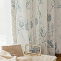 FMFUNCTEX Linen Curtains Floral Patterned Curtain for Bedroom Living Room, Blue Curtains 63 Inch Length Farmhouse, Light Filtering Beige Window Curtain Grommet Top 2 Panels Set