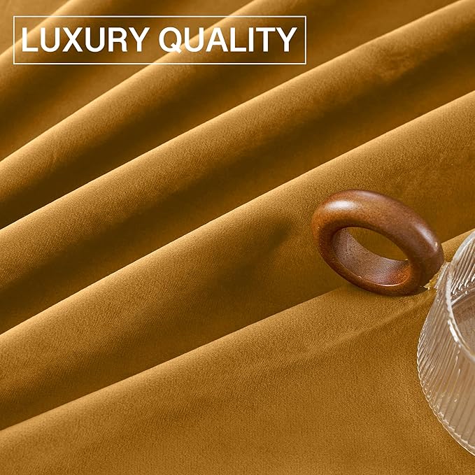 StangH Mustard Gold Fall Curtains - Stylish Velvet Blackout Drapes for Living Room, Soft Energy Efficient Curtains for Bedroom, Vibrant Home Decor, W52 x L100, 2 Panels