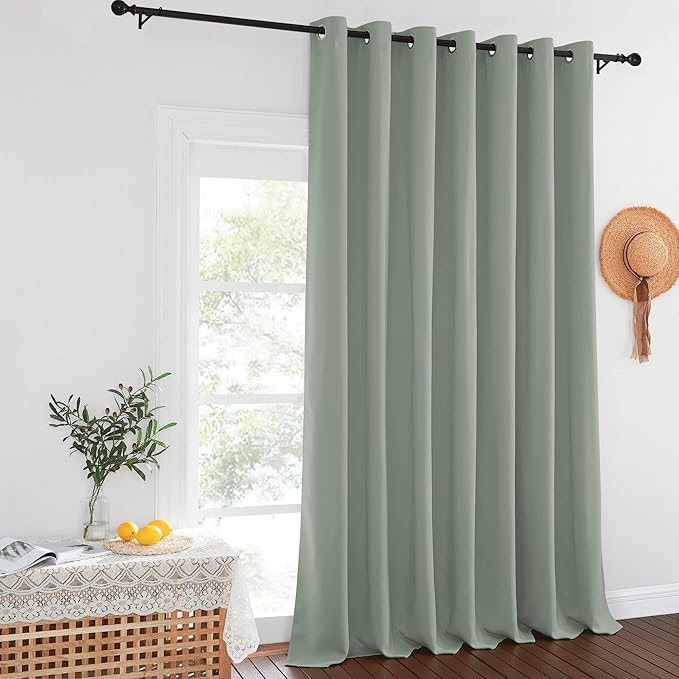 NICETOWN Blackout Patio Curtains 100 x 144 Inches Long for Sliding Door Extral Wide Blackout Curtain Panels Thermal Insulated Room Divider - Grommet Top, 100" W x 144" L, 1 Panel, Sage Green