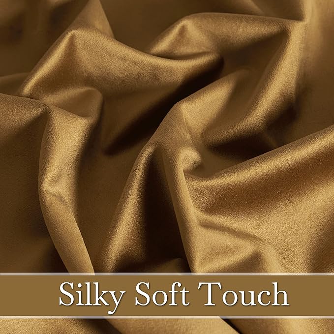 RYB Home Velvet Curtains 108 inches, Soft Durable Drapes Room Darkening Privacy Window Treatment Farmhouse Decor for Living Room Sliding Glass Door, Golden Brown, W52 x L108 inches, Set of 2
