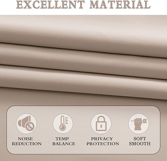 DONREN 48 Inch Curtains for Boy's Room - Blackout Thermal Insulated Window Drapes with Rod Pocket for Short Windows (2 Panels,52 x 48 Inch,Taupe)