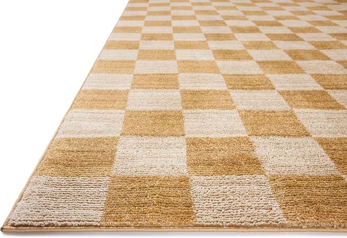 Loloi Chris Loves Julia Calvin Collection CLV-01 Apricot/Ivory 11'-6" x 15'-7" Area Rug Checkered Neutral Soft Living Room Bedroom Carpet