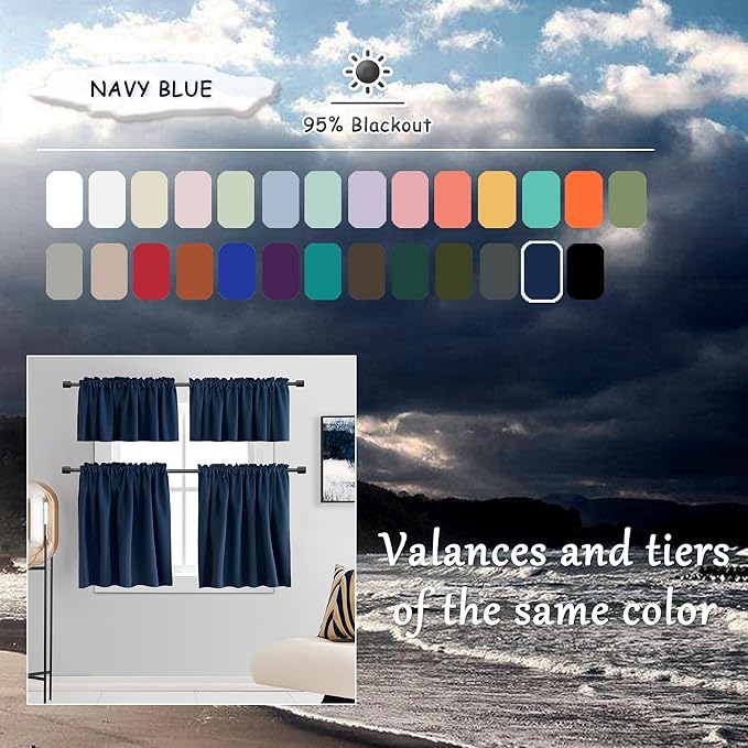 DONREN 96 Inches Long Floor Length Curtains - Dark Blue Blackout Curtains for Living Room - Rod Pocket Thermal Insulated Curtains for Bedroom (42 x 96 Inch,Set of 2 Panels)