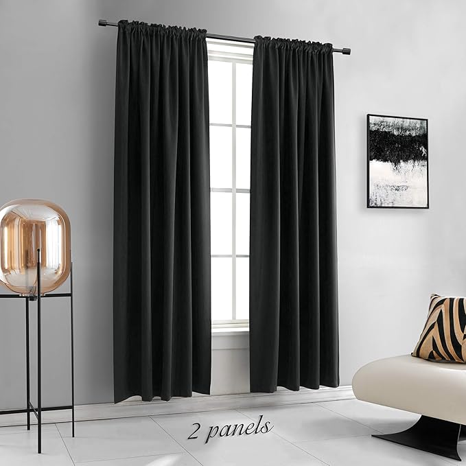 DONREN 99% Blackout Curtain Panels - Light Reducing Thermal Insulated Solid Blackout Curtains/Panels/Drapes for Living Room (Set of 2, 60 inches by 84 Inch, Black)