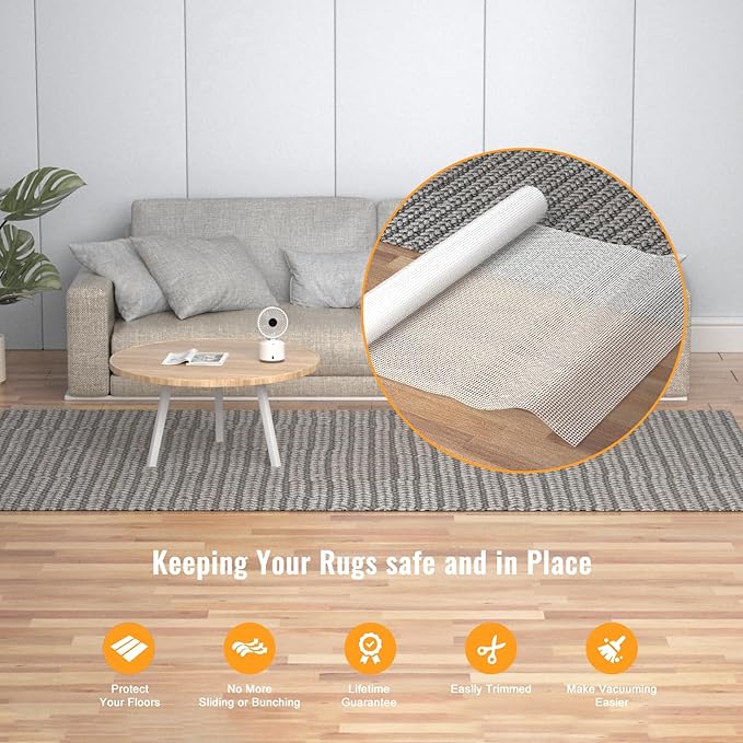 Silicone Non-Slip Rug Pad, Anti Skid Thin Area Rug Pad Gripper, Under Carpet Rug Mats for Hardwood Surface Floors, Keep Rugs in Place-5x8 Ft