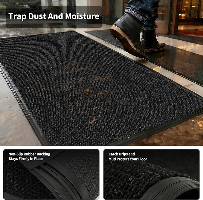 3ft x 3ft Front Door Mat Indoor Outdoor Entrance, Commercial Heavy Duty Entryway Matt, Non-Slip Rubber Backing Low Profile Doormat, Waterproof Dirt Trapper Welcome Mat for High Traffic Area