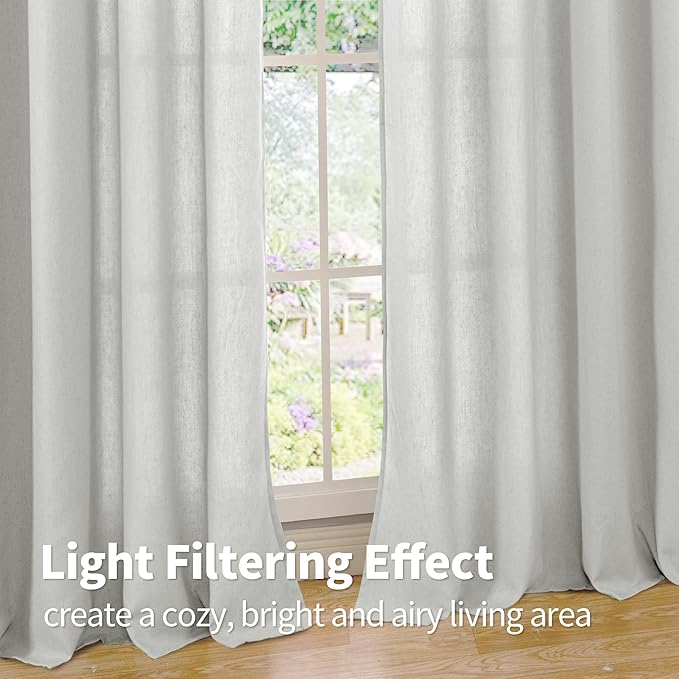 YoungsTex Grey Linen Semi Sheer Curtains 63 Inches Length for Living Room, Light Filtering Window Drapes with Grommet No See Through Privacy for Bedroom, 2 Panels, 42 X 63 Inch