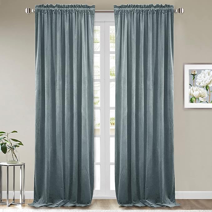 StangH Velvet Room Darkening Curtains - Stone Blue Privacy Doorway Dividers Thermal Insulated Window Curtain Panels for Nursery Bedroom/Office/Closet, W52 x L90, 2 Panels