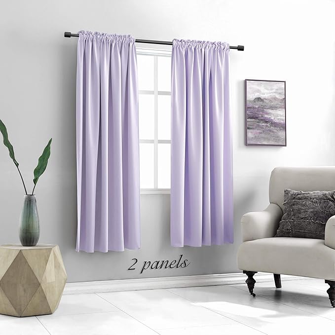 DONREN Lilac Light Purple Curtains for Girls Bedroom - Room Darkening Thermal Insulated Rod Pocket Curtains for Living Room (42 x 63 Inch Length,1 Pair)