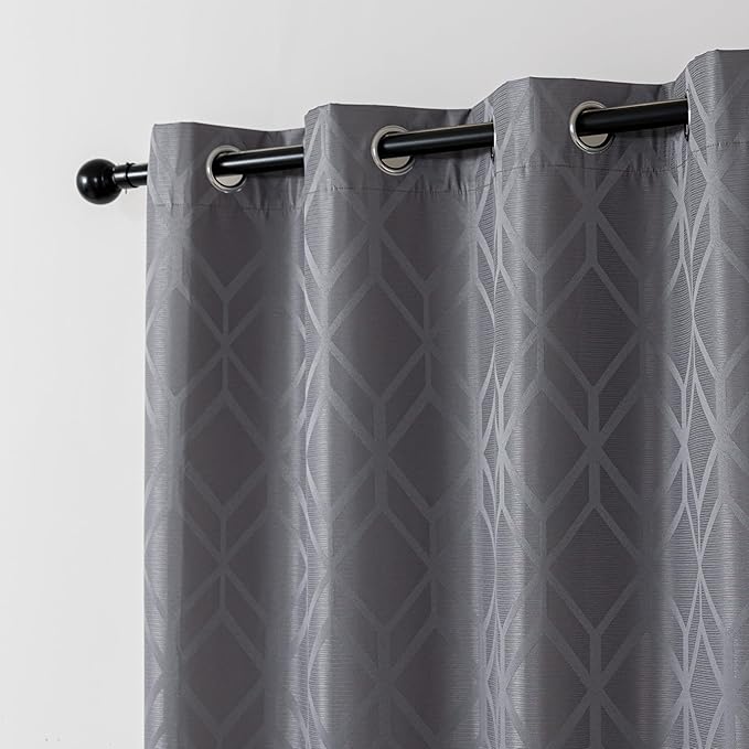 Amazon Basics Jacquard 2-Piece 100% Blackout Curtains, Living Room and Bedroom Drapes, Thermal Insulated Window Treatment, 52"x95", Grey