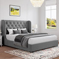 HOMBCK Full Size Bed Frame, Grey Upholstered Platform Bed Frame with Headboard, Velvet Tufted, Curved Wingback Design, Wooden Slats, No Box Spring, Noise Free, Easy Assembly