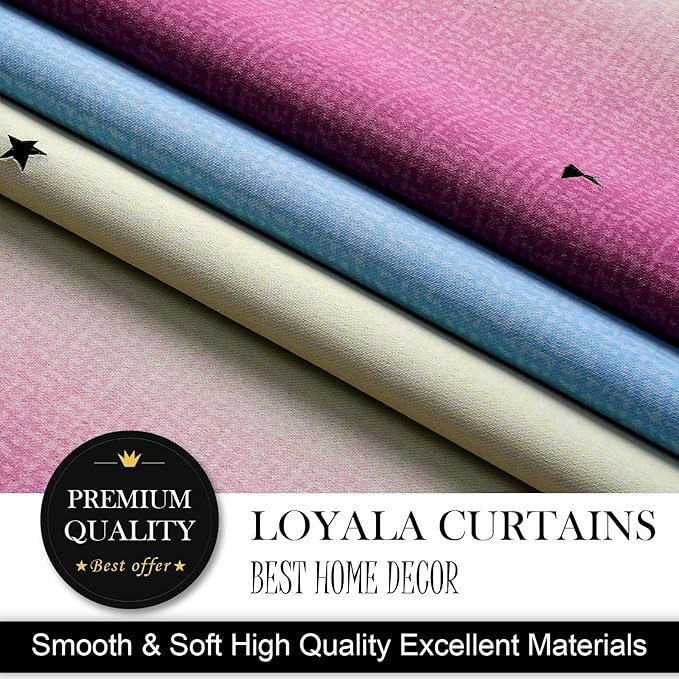 Star Blackout Curtains - Bedroom & Kids Rainbow Curtains, 108 Inch Long, Purple & Blue, 42 x 108 Inch, 2 Panels