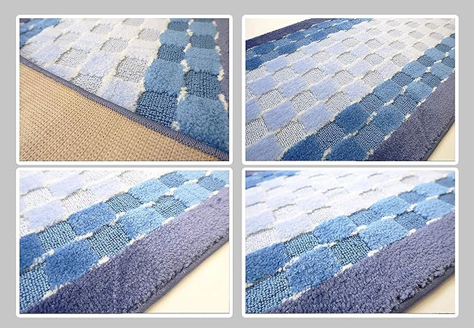 Custom Length Hallway Runner Rug,Slip Resistant,Checkered Blue, 26 Inch X 34 feet, Sold and Priced Per Foot