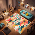 Machine Washable 5' x 8' Bohemian-Style Area Rug, Pink Floor mat, Suitable for bedrooms, Girls' Room Bedside, Living Room, Dining Room, Office, Non-Slip Low-Pile Printed Modern Floral Carpet