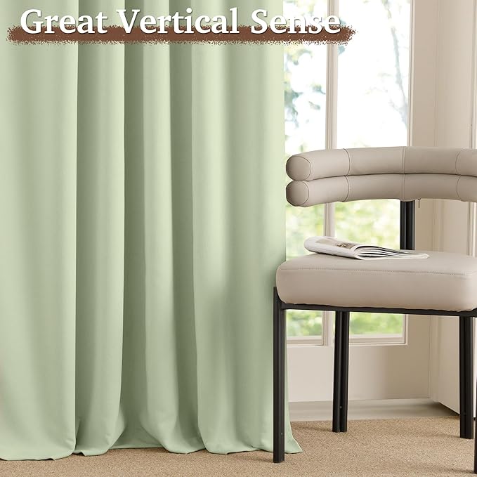 RYB HOME Sage Green Chenille Velvet Curtains 96 inches for Bedroom Living Room Office, 100% Light Blocking Thermal Insulated Soundproof Window Curtains & Drapes with Back Tab, W52 x L96, 2 Panels