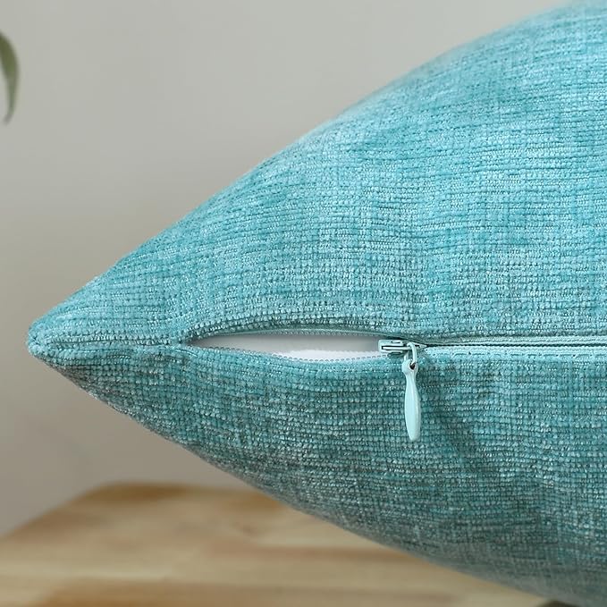Jeneoo Aqua Haze Decorative Throw Pillow Covers Soft Chenille Comfy Square Couch Cushion Cases for Living Room Sofa Decor (Set of 2, 18 x 18 Inches)