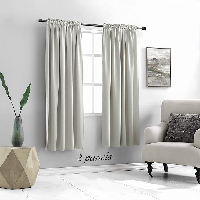 DONREN Light Gray Blackout Curtains - All Season Thermal Insulated Rod Pocket Room Darkening Curtains for Bedroom (2 Panels,42 x 63 Inch)