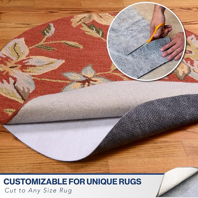 12' x 15' Non-Slip Rug Pad, Reversible Gripper, Non Skid Pads for Hardwood, Vinyl, Tile, Laminate Floors, Keep Area Rugs Secure, Natural Materials Safe for Indoor Flooring, ¼” Thick