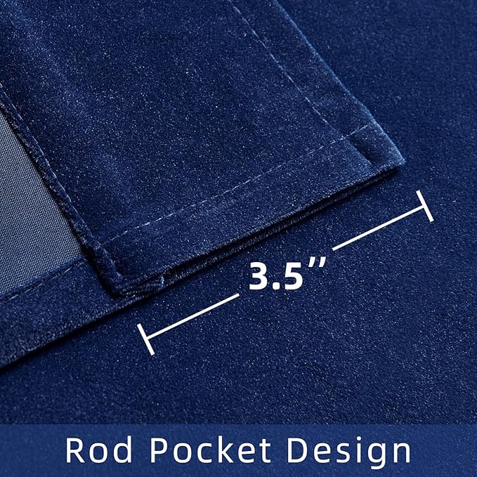 Joydeco Blue Velvet Curtains 90 inch Length 2 Panels Burg Set, Luxury Rod Pocket Thermal Insulated Window Blackout Curtain, Room Darkening Drapes for Living Dining Room Bedroom Privacy