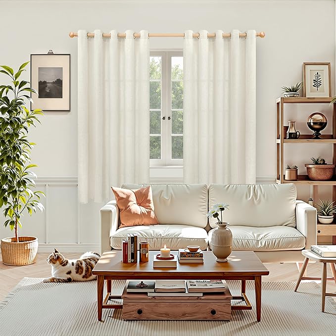 YoungsTex 60 Inch Wide Linen Curtains 2 Panels Grommet 63 Inch Length Light Filtering Window Drapes Privacy for Bedroom Office Living Room, 60 X 63 Inch