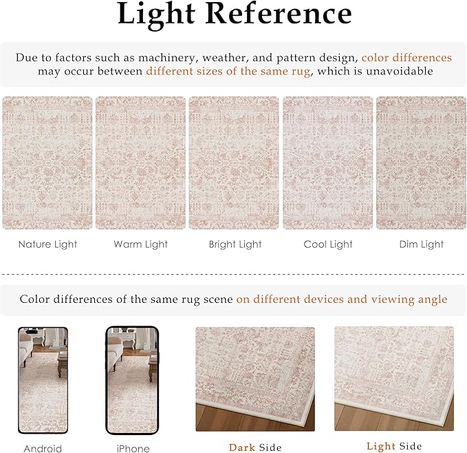 Pink Area Rug 9x12 Machine Washable Large Vintage Living Room Distressed Non Slip Carpet Traditional Indoor Bedroom Retro Floral Accent Throw Rug for Office Kitchen Dining Room