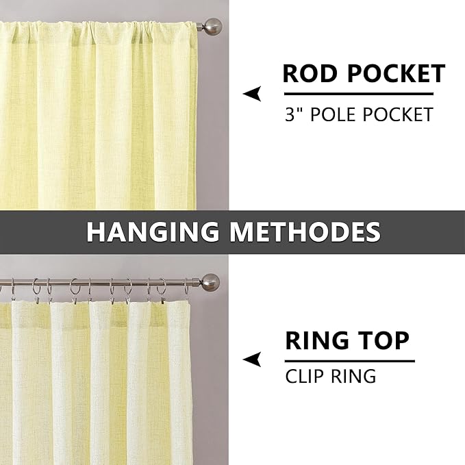 Tollpiz Short Linen Curtains Living Room Rod Pocket Semi Sheer Curtain Burlap Light Filtering Thick Linen Drapes for Bedroom, 54 x 54 inches Long, Cream Yellow, Set of 2 Panels