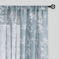 FMFUNCTEX Linen Sheer Curtains for Bedroom, Blue White Blossom Print Curtains 96 Inches Long for Living Room,Floral Patterned Farmhouse Curtain Light Filtering Window Drapes 2 Panels, Rod Pocket