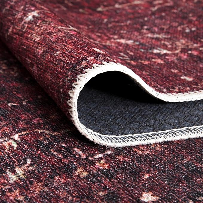 Bloom Rugs Washable Non-Slip 8' x 10' Rug - Dark Red Traditional Bordered Area Rug for Living Room, Bedroom, Dining Room, and Kitchen - Exact Size: 8' x 10'