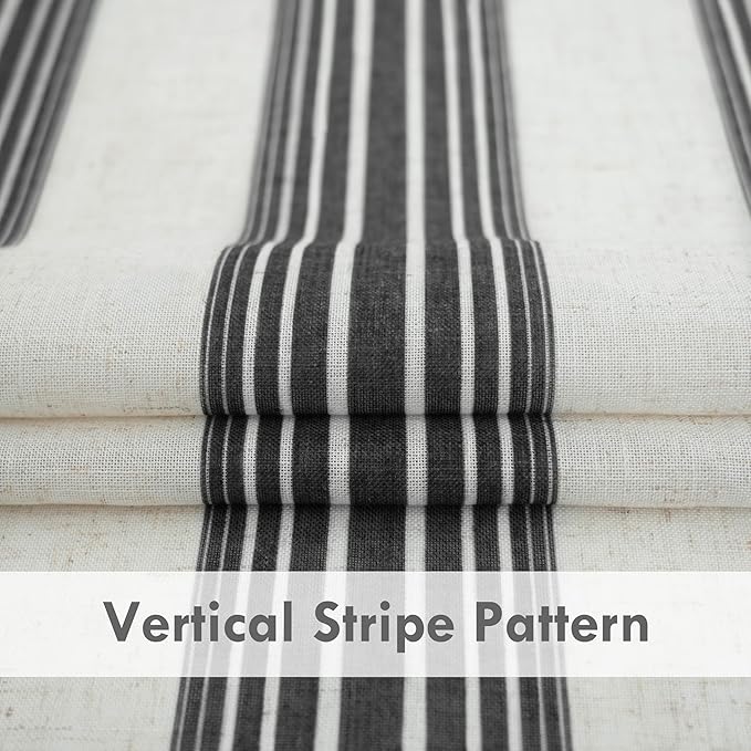 DriftAway Farmhouse Vertical Striped Linen Blend Textured Light Filtering Semi Sheer Curtains for Living Room Bedroom 96 Inches Long Drapes 2 Panels Broad Striped Linen Black