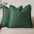 Foindtower Set of 2 Decorative Linen Fringe Throw Pillow Covers Cozy Boho Farmhouse Cushion Cover with Tassels Soft Accent Pillowcase for Couch Sofa Bed Living Room Home Decor, 24×24 Inch, Pine Green
