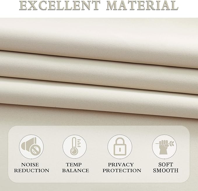 DONREN Cream Beige Room Darkening Curtains for Bedroom 42 x 63 Inch Length Thermal Insulated Rod Pocket Curtains,1 Pair