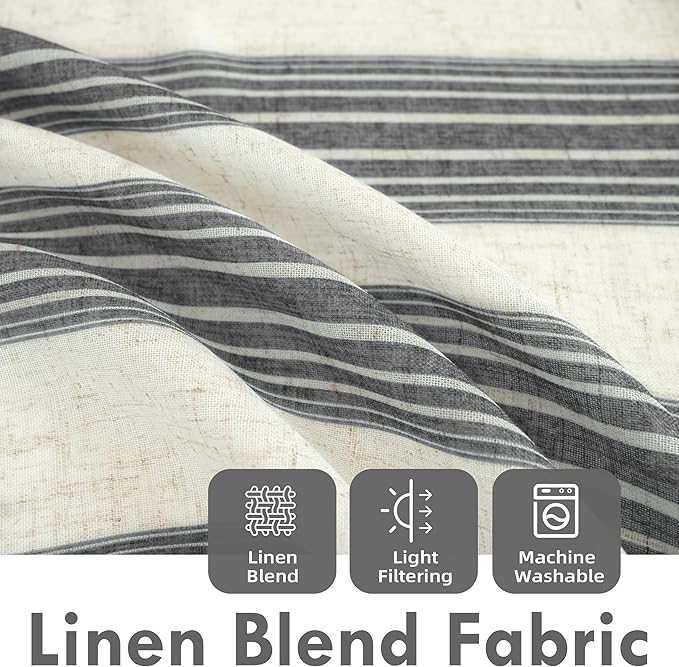 DriftAway Farmhouse Vertical Striped Linen Blend Textured Light Filtering Semi Sheer Curtains for Living Room Bedroom 96 Inches Long Drapes 2 Panels Broad Striped Linen Grey