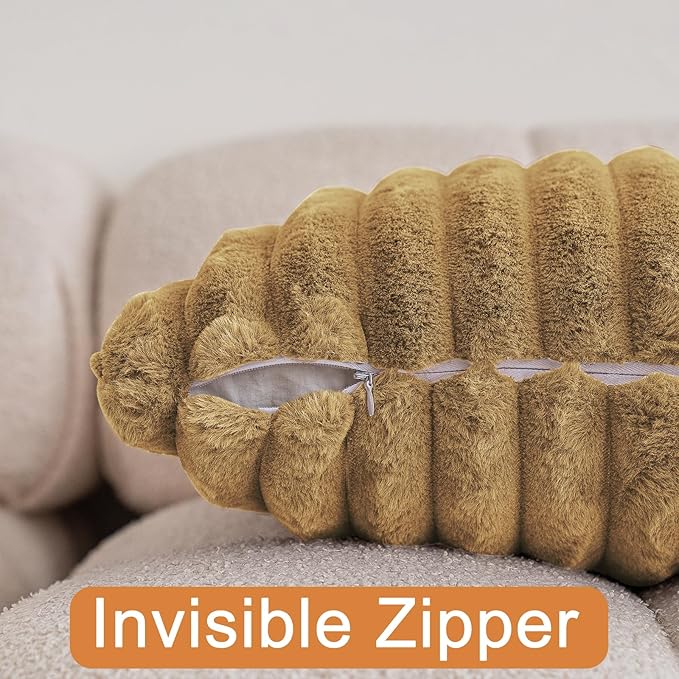 Double-Sided Faux Fur Plush Throw Pillow Covers 20x20 Set of 2 Fuzzy Striped Soft Cozy Pillowcase Luxury Decorative Pillows Square Fluffy Cushion Cover for Couch Bed Living Room,Camel
