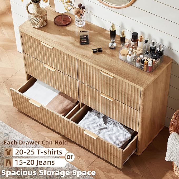 LEYAOYAO Fluted 5 Drawers Dresser Set of 2, 41" Tall Modern Chest of Drawers with Metal Handle, Curved Profile Dresser TV Stand, Wooden Drawer Organizer for Bedroom, Living Room, Hallway, Lightgrey