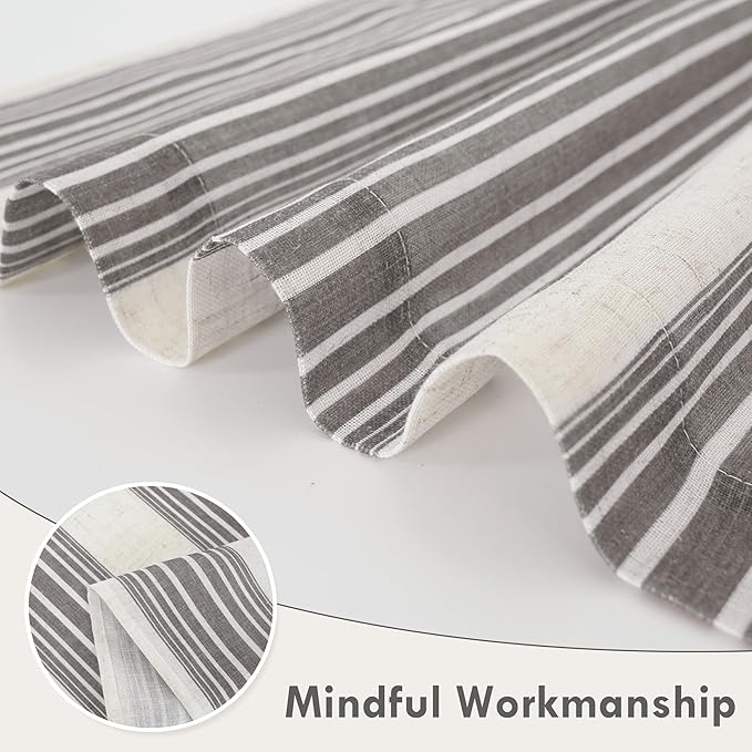 DriftAway Farmhouse Vertical Striped Linen Blend Textured Light Filtering Semi Sheer Curtains for Living Room Bedroom 96 Inches Long Drapes 2 Panels Broad Striped Gray