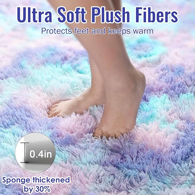 PAGISOFE Machine Washable Rainbow Runner Rugs for Girls Bedroom Hallway Plush Fluffy Purple Rug 3x5 Ft,Soft Carpet for Living Room, Non-Slip Indoor Floor Rugs for Nursery Kids Girls Room Home Decor