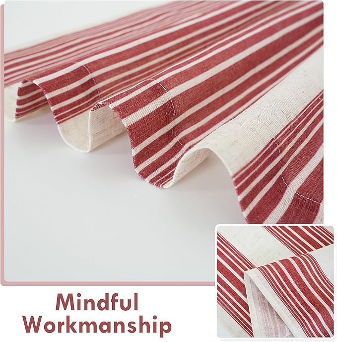 DriftAway Farmhouse Vertical Striped Linen Blend Textured Light Filtering Semi Sheer Curtains for Living Room Bedroom 54 Inches Long Drapes 2 Panels Broad Striped Linen Red