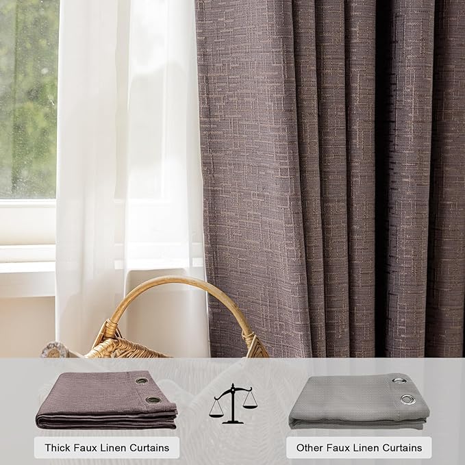 Jacquard Linen Curtains 108 inch Length 2 Panels Thick Faux Linen Blended Window Drapes Burlap Textured Curtains with Grommet for Living Room Bedroom Farmhouse (52x108 Fashion Purple) Natural