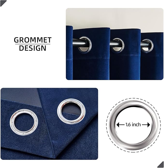 Joydeco Royal Blue Velvet Curtains 96 Inches Long, Luxury Grommet Blackout Curtain 2 Panels, Thermal Insulated Privacy Room Darkening Window Drapes for Bedroom Living Room Home Theatre (52Wx96L)