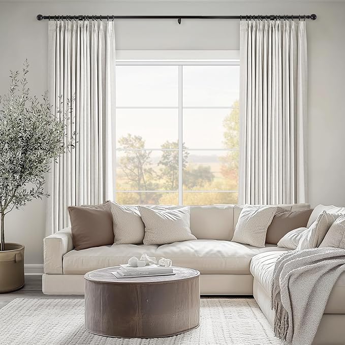 Topfinel Extra Long Total Blackout Linen Curtains 108 Inches Long for Living Room Large Window with Hooks Rings, Pinch Pleated Cold Blocking Acoustic Heavy Ivory Track Curtains 2 Panels 9 FT