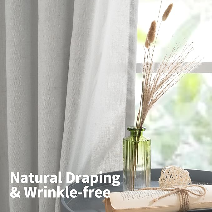 YoungsTex Grey Linen Semi Sheer Curtains 63 Inches Length for Living Room, Light Filtering Window Drapes with Grommet No See Through Privacy for Bedroom, 2 Panels, 42 X 63 Inch