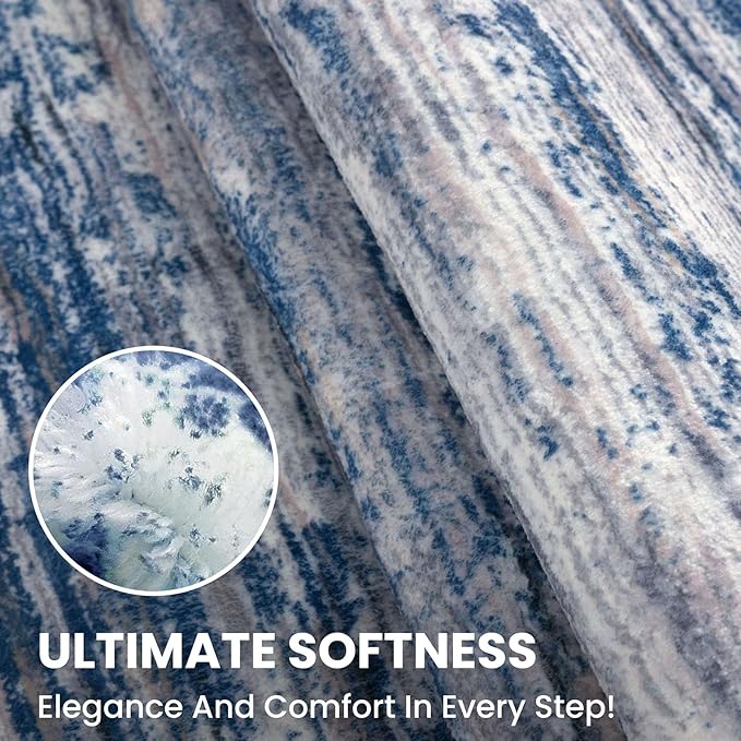 2x7 Modern Abstract Runner Rug for Hallways, Navy Blue Gray Neutral Multi Super Soft Hallway Decor Kitchen Rugs with Non-Slip, Non-Shedding Washable Rug for Hallways Entryway Bedroom Indoor