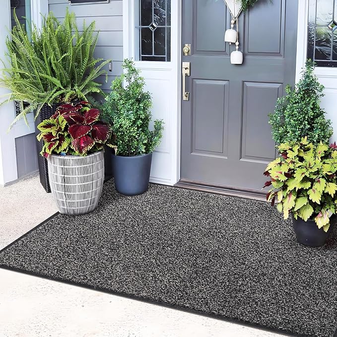 Mibao Front Door Mat, Dirt Trapper Welcome Mat for Outdoor Indoor, Non-Slip Waterproof Doormat, Durable Machine Washable Low Profile Entry Rug for Back Door Outside Patio Porch, 60" x 36", Grey