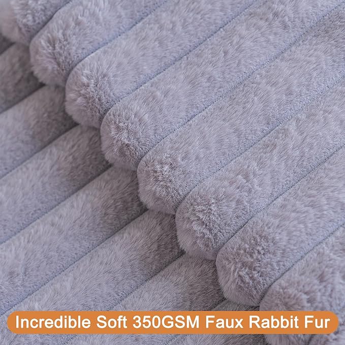 Double-Sided Faux Fur Plush Throw Pillow Covers 12x20 Set of 2 Fuzzy Striped Soft Cozy Pillowcase Luxury Decorative Pillows Rectangle Shaggy Cushion Covers for Couch Sofa Bed,Light Grey