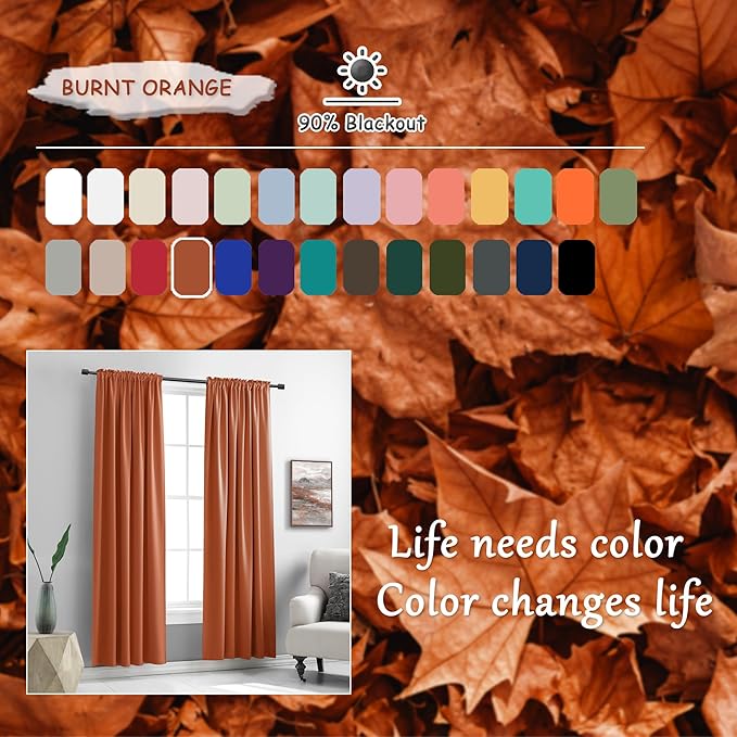 DONREN Patio Door 108 Inches Long Curtain Panels - Ceiling to Floor Extra Long Drape Curtains Window Treatment for Sliding Glass Door (Burnt Orange,2 Pieces,W 52 x L108 inches)