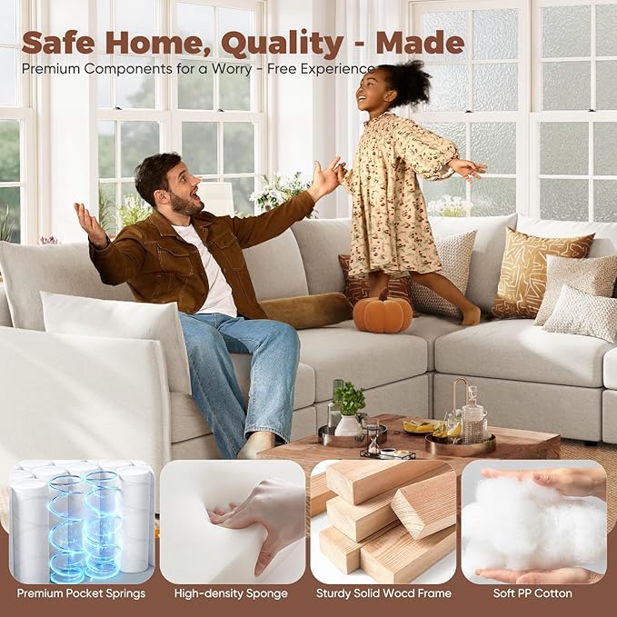 ABCASA 134.6" Oversized Modular Sectional Sofa, 6 Seater U Shaped Couch with Storage Ottoman with Reversible Chaise Deep Seat for Living Room, Apartment - Chenille White